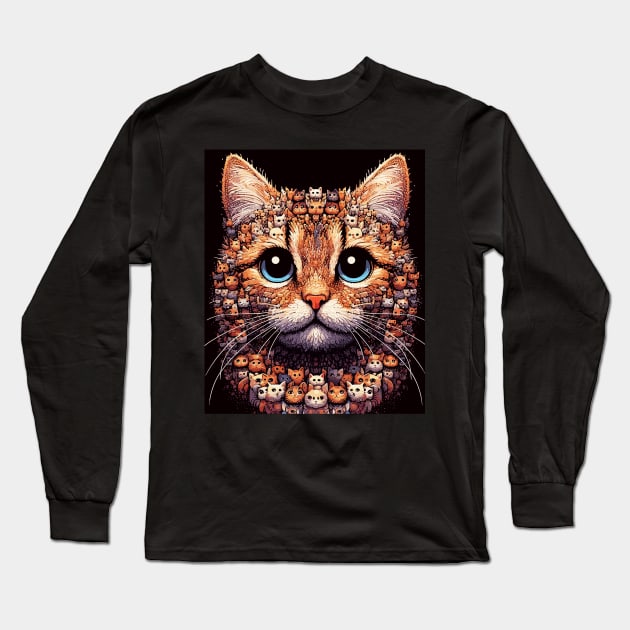 Abstract funny weird ginger cat portrait Long Sleeve T-Shirt by TomFrontierArt